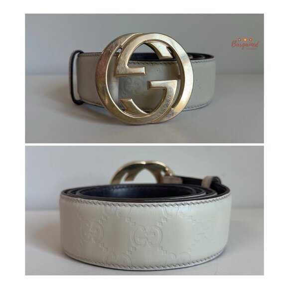 Authentic Gucci Cream Guccissima Leather Gold Interlocking G Buckle Belt 90/36 - Picture 3 of 12